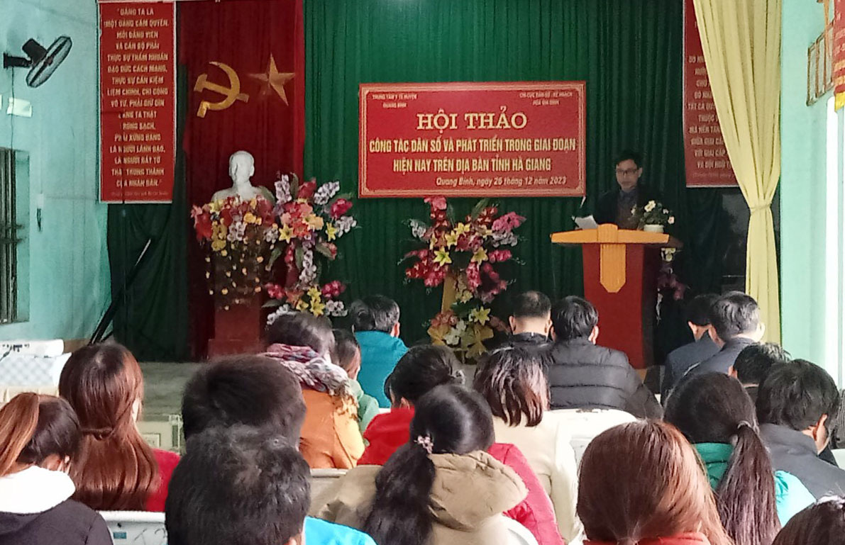 Giảng viên Chi cục Dân số - KHHGD tỉnh chia sẻ tại hội thảo.