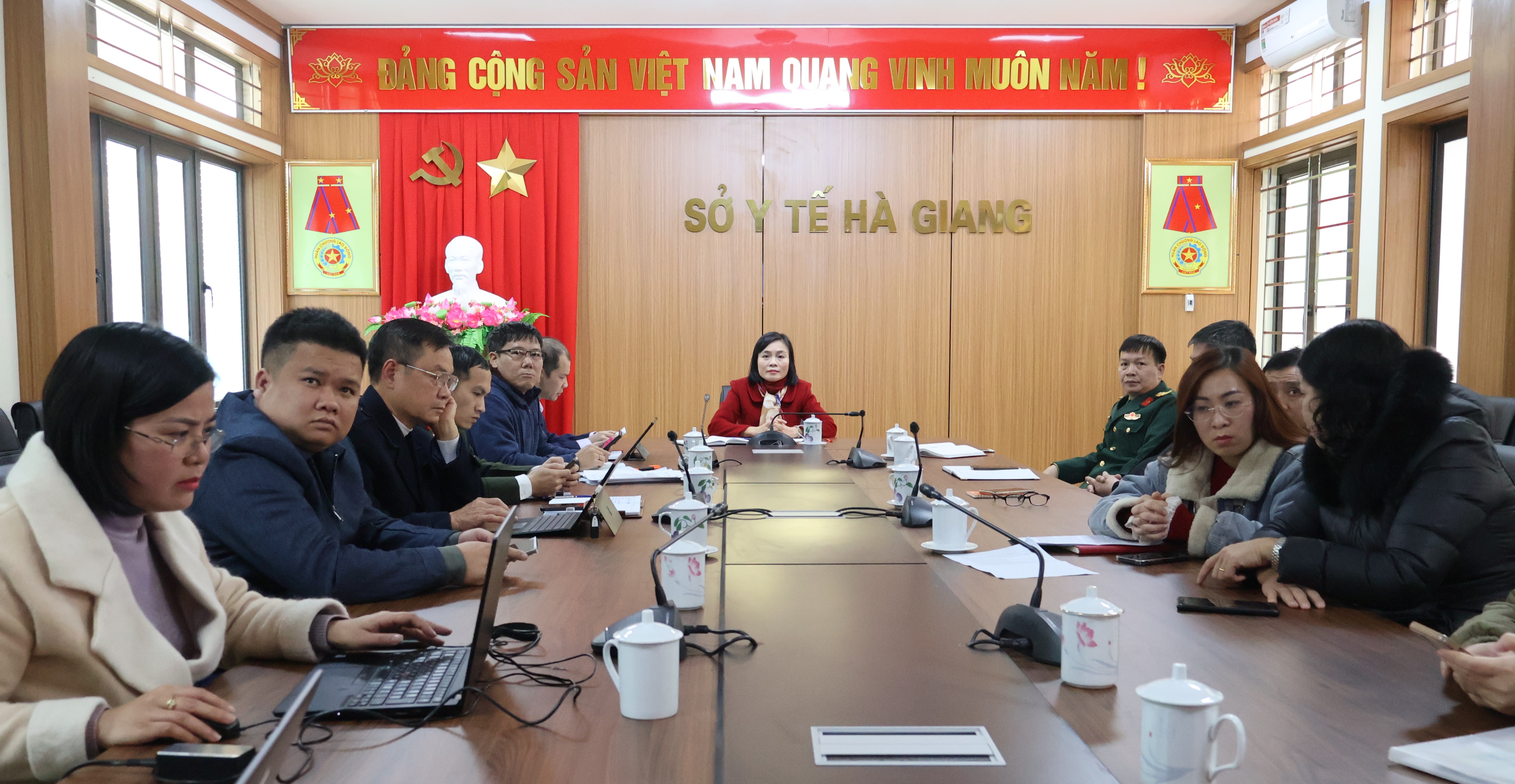 Đồng chí: Đỗ Thị Mỹ, PGĐ Sở Y tế dự và chủ trì tại điểm cầu tỉnh Hà Giang