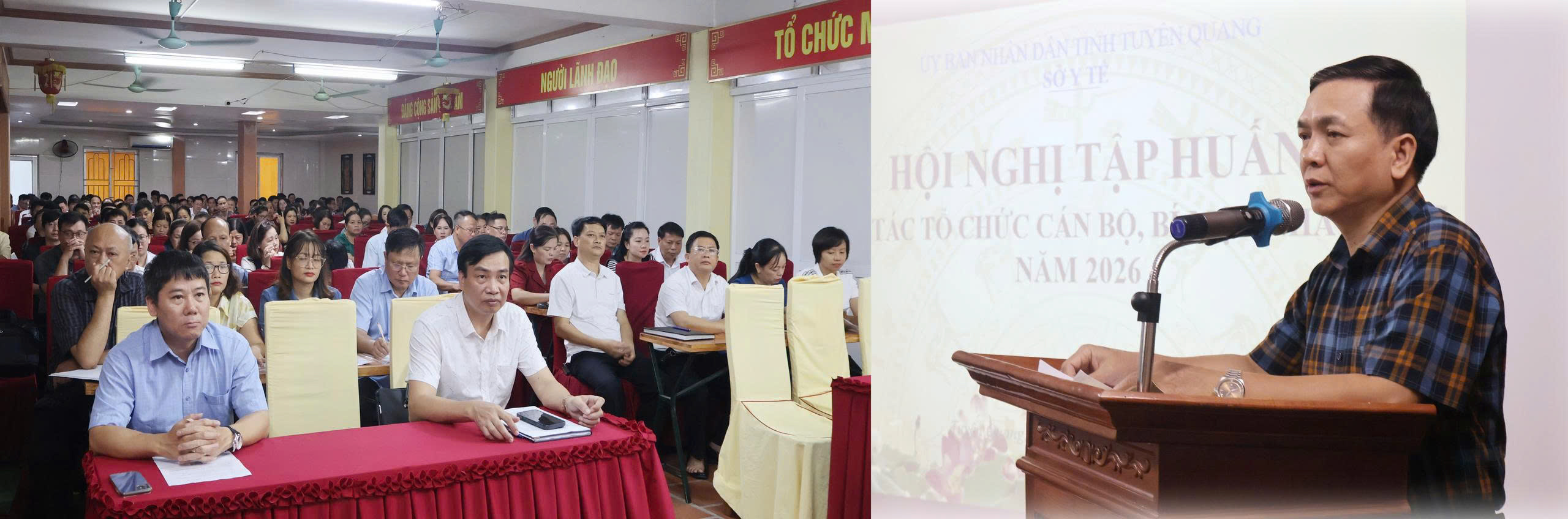 Đồng chí Nguyễn Thành Hưng, Bí thư Đảng ủy, Giám đốc Sở Y tế phát biểu tại Hội nghị tập huấn.